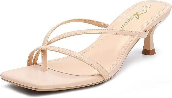 Athlefit Nude Kitten Heels for Women Flip Flops Square Open Toe Strappy Low Heels Sexy Party Wedd... | Amazon (CA)