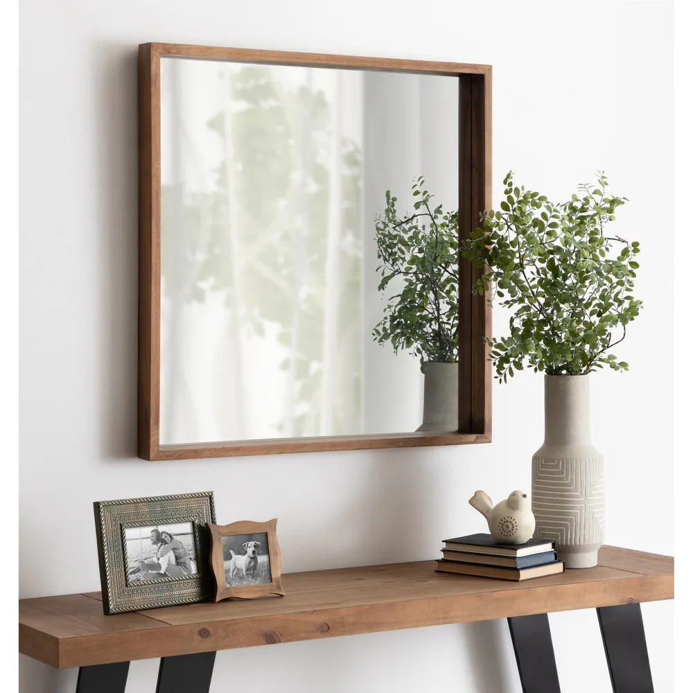 Kate and Laurel Hutton Rustic Wood Square Mirror - 30x30 (Brown) | Bed Bath & Beyond