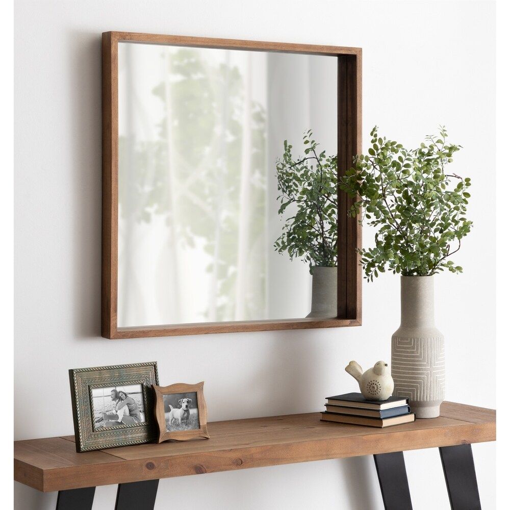 Kate and Laurel Hutton Rustic Wood Square Mirror - 30x30 (Brown) | Bed Bath & Beyond