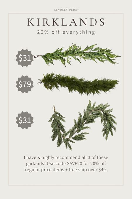 The best place to get garland!!! Use code SAVE20 for 20% off + free ship! I have and absolutely recommend all 3 of these! 

Christmas, holiday, garland, holiday decor, entry decor, mantle decor, cedar, norfolk, pine 


#LTKfindsunder50 #LTKhome #LTKHoliday