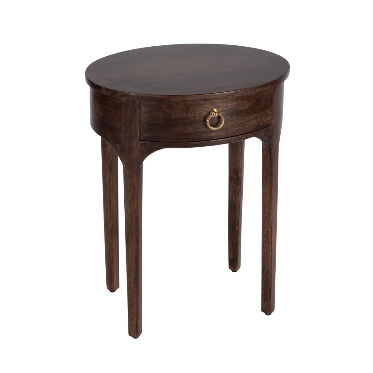 Mango Wood One Drawer Side Table with Brass Pull Ring | The Well Appointed House, LLC