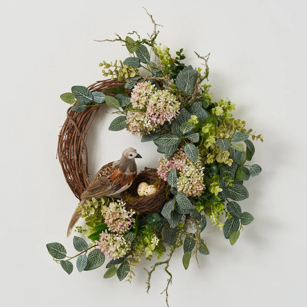 Spring Nesting - Quail Bird, Nest & Eggs with Mixed Spring Florals Asymmetric Front Door Easter W... | Darby Creek Trading