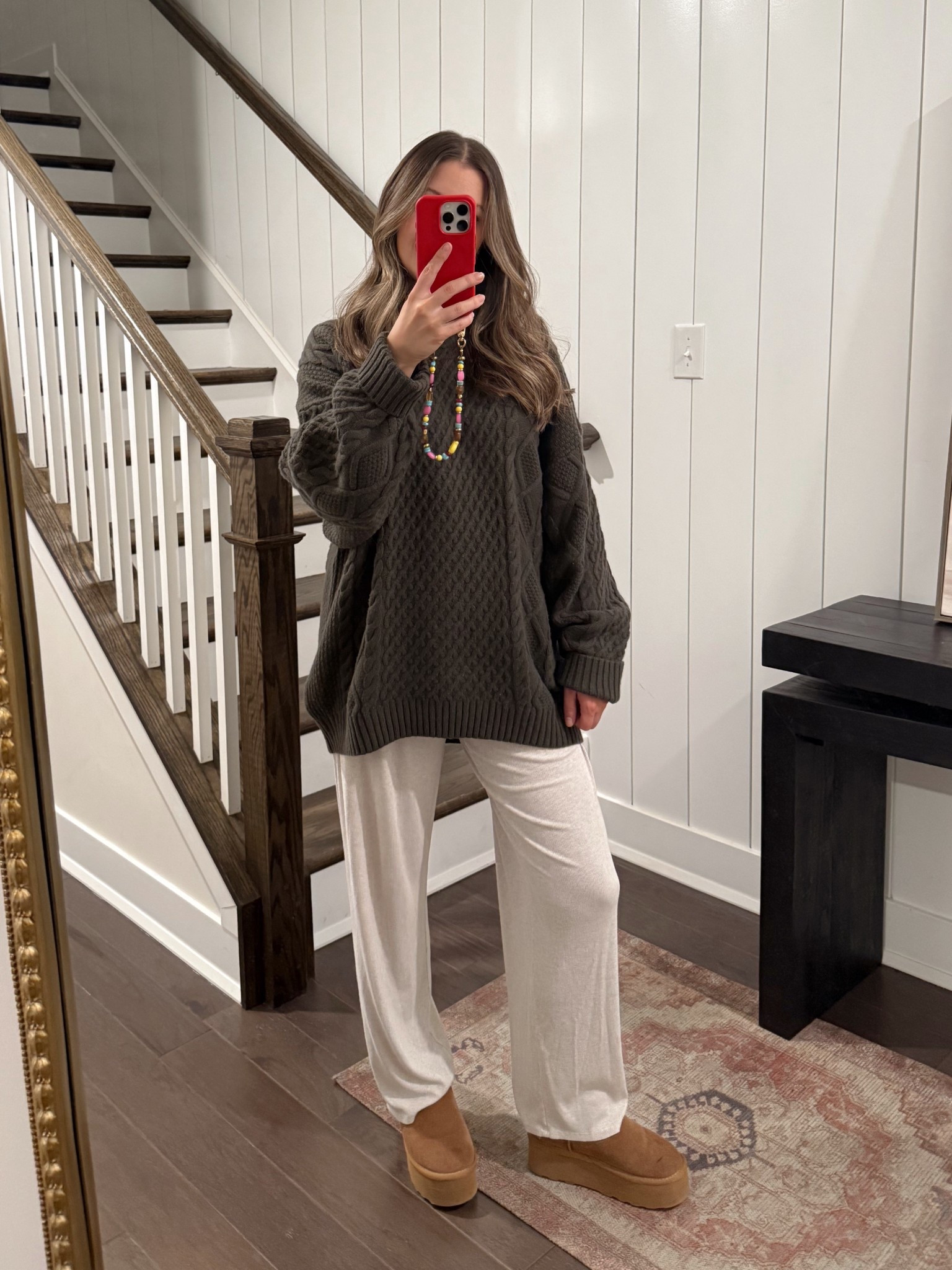 Large sweater, medium pants 