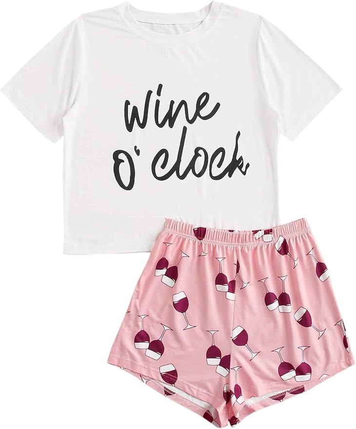 SOLY HUX Women's Letter Print Short Sleeve Sleepwear Tee & Shorts Cute Pajama Set | Amazon (US)