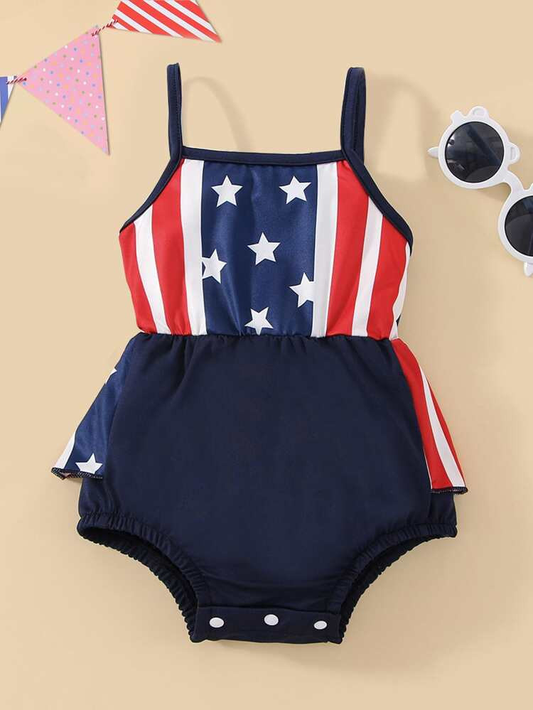 Baby Americana Print Peplum Waist Cami Bodysuit | SHEIN