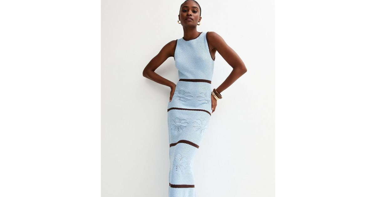 Blue Floral Stitch Cotton Rich Maxi Dress | New Look | New Look (UK)
