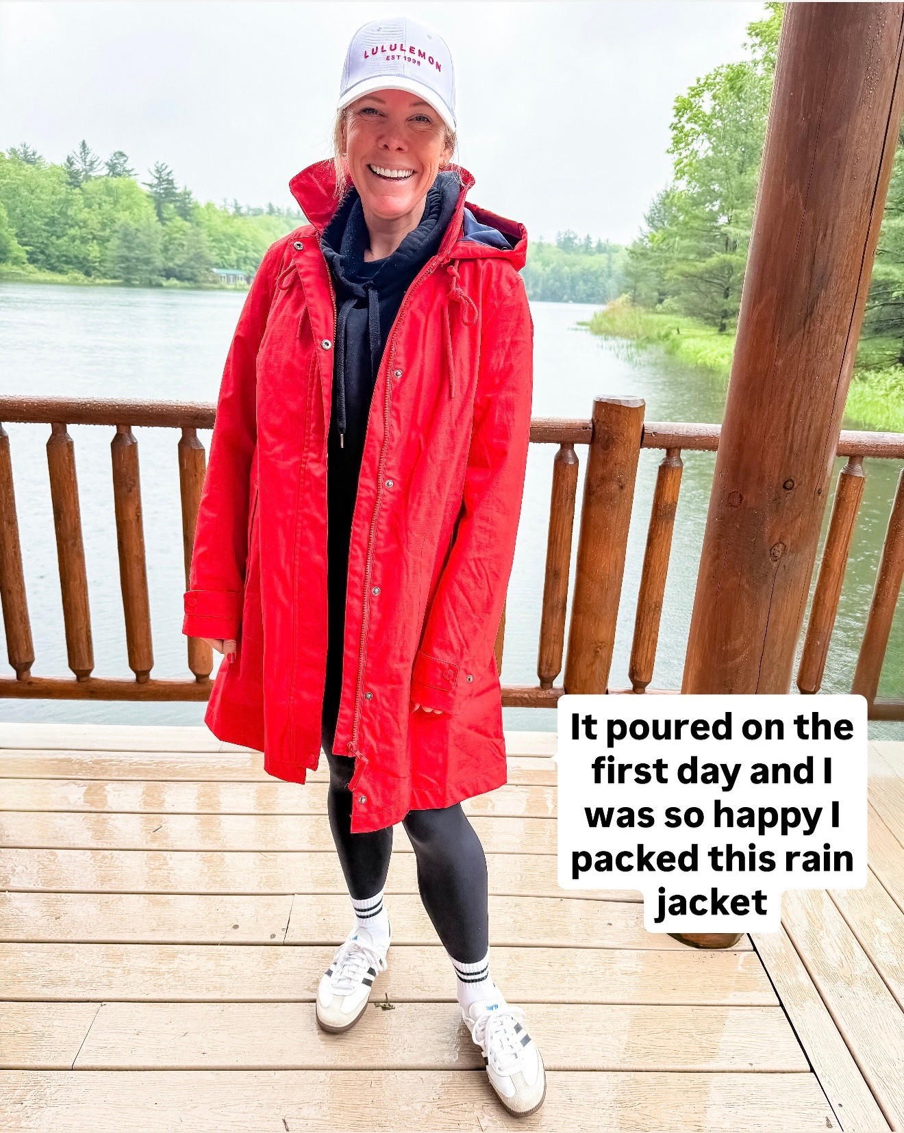 Size small black leggings with a size 10 red rain jacket and sambas

#LTKSummerEdit #LTKStyleTip #LTKOver40