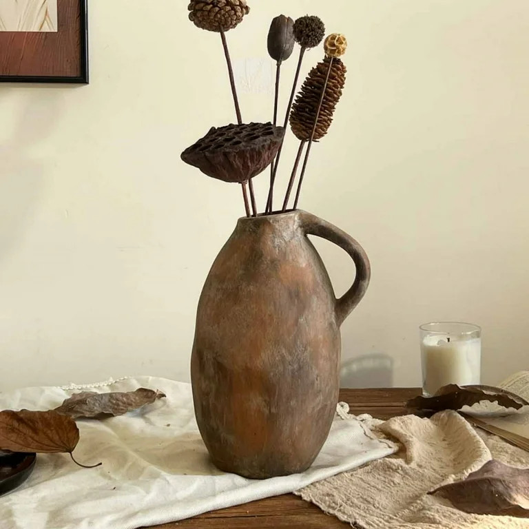 Antique Rustic Ceramic Vase with Handle,10.3 Inch Large Terracotta Flower Vase for Home Decor - W... | Walmart (US)