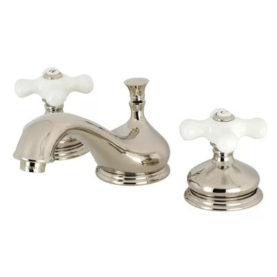 Kingston Brass Heritage Two-Handle 3-Hole Deck Mount Widespread Bathroom Faucet with Brass Pop-Up Drain | Wayfair North America