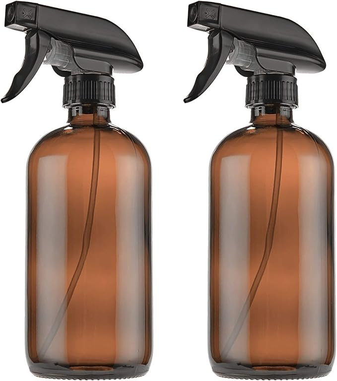 16oz Empty Amber Boston Spray Bottles (2 Pack) - Refillable Container with Trigger Sprayers, Caps... | Amazon (CA)