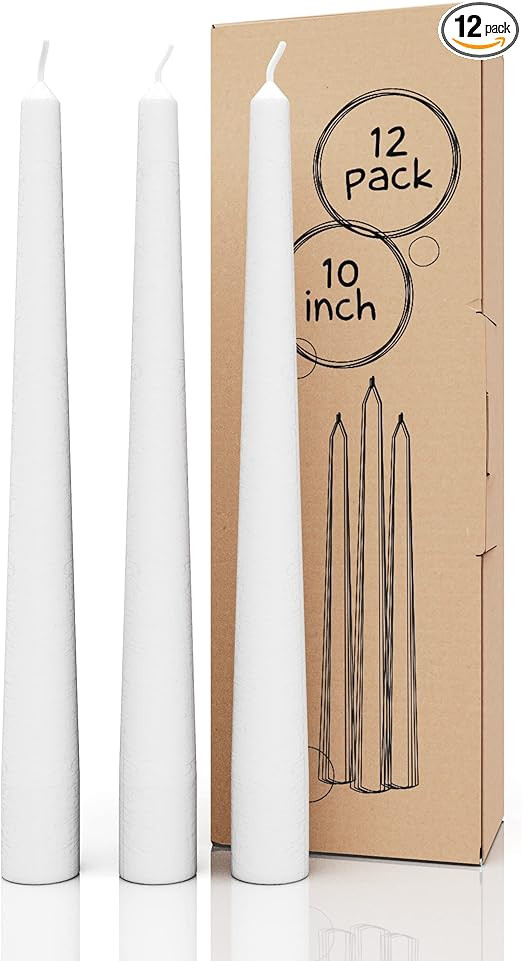 CANDWAX 10 inch Taper Candles Set of 12 - Dripless Taper Candles and Unscented Candlesticks - Per... | Amazon (US)