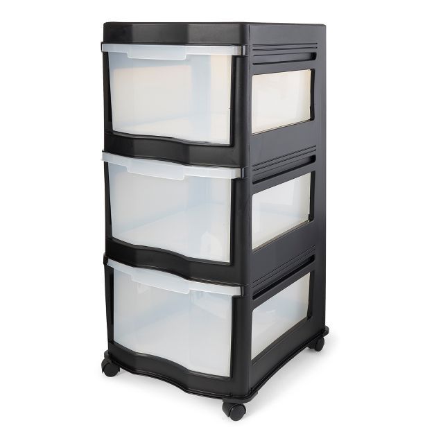 Life Story Classic Black 3 Shelf Standing Plastic Home Storage Organizer and Drawers with Wheels ... | Target