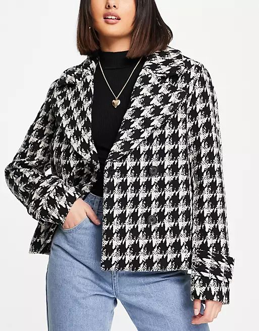 Ever New pea coat in houndstooth plaid | ASOS (Global)