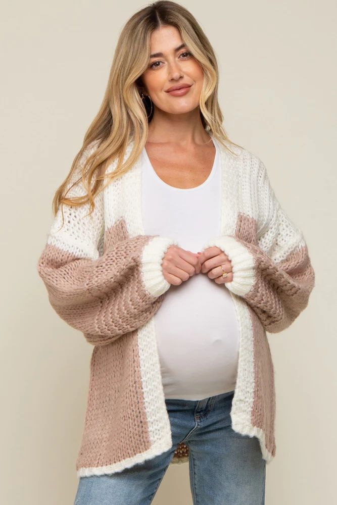 Mauve Color Blocked Chunky Knit Oversized Maternity Cardigan | PinkBlush Maternity