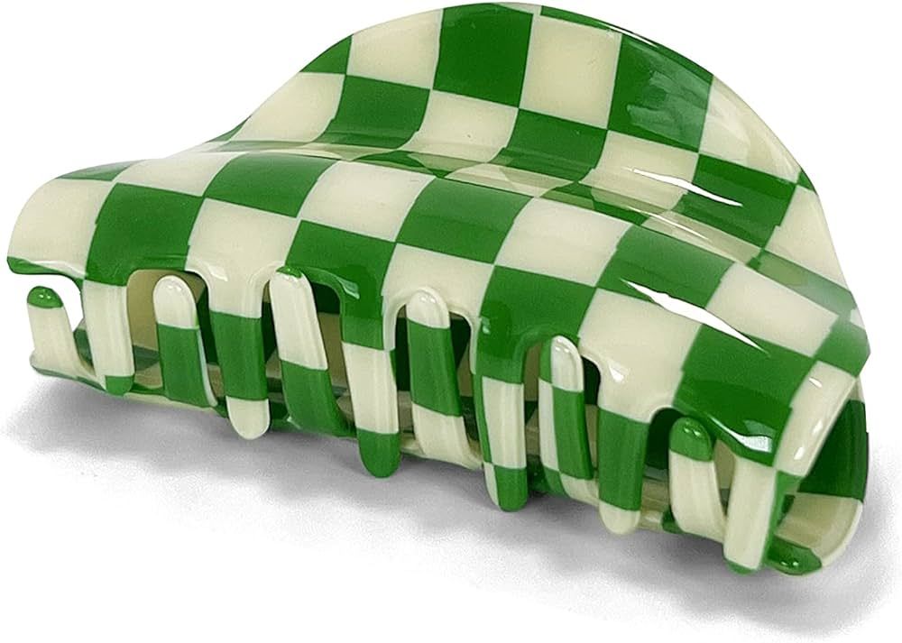 Checkered Hair Clip Claw Acrylic Strong Hold Women's Accessory for all Hair Type, Green | Amazon (US)