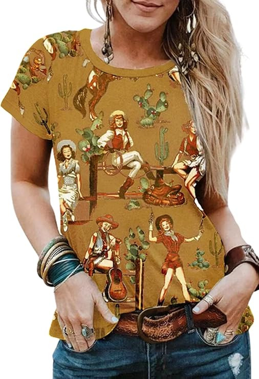 Western Cactus Horse T-Shirt Cactus Shirts for Women Desert Horse Graphic Tee Casual Cowgirl Vint... | Amazon (US)