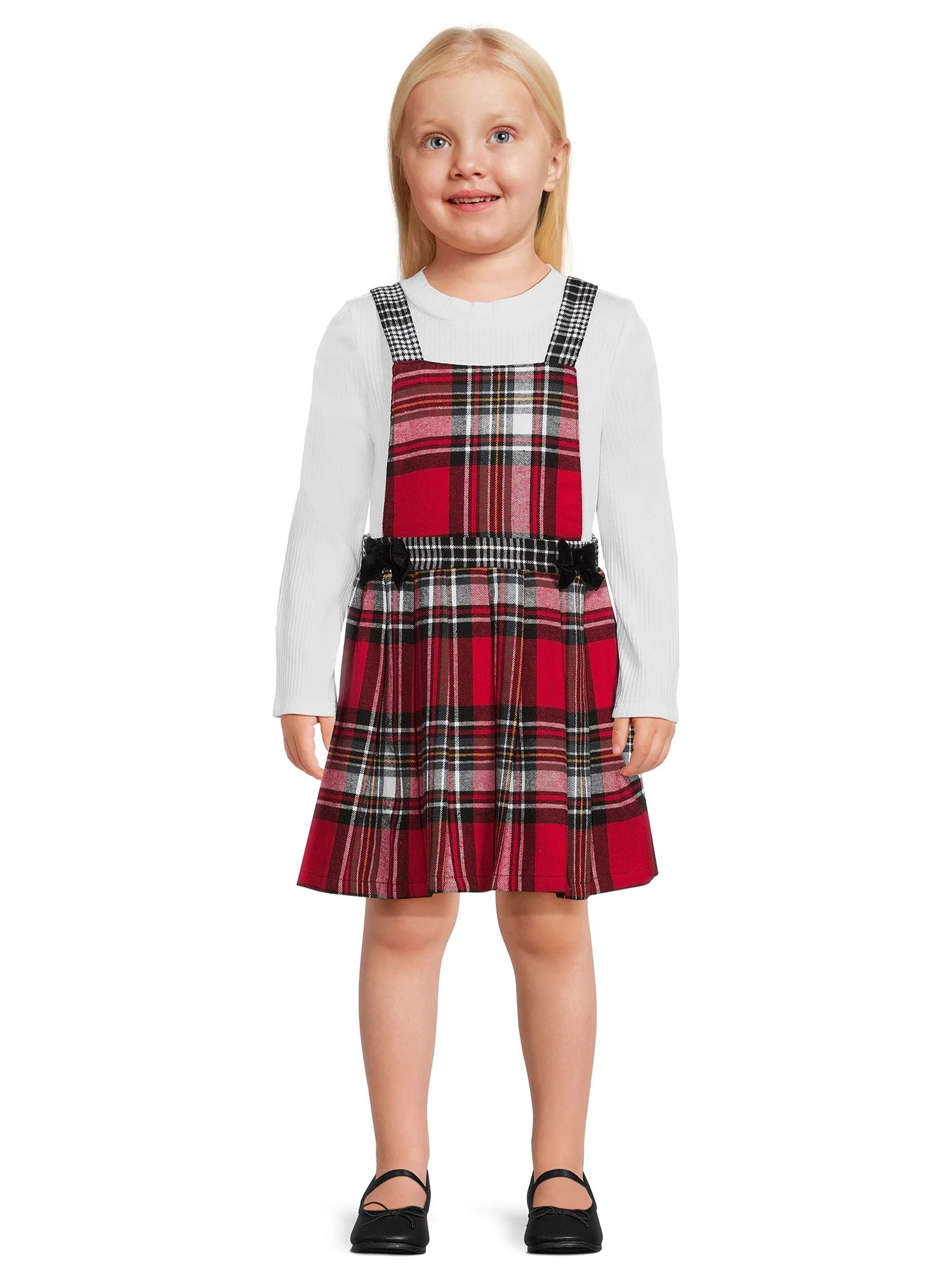 Wonder Nation Toddler Girls’ Holiday Pinafore and Dress Set, 2-Piece Set, Sizes 12M-5T | Walmart (US)