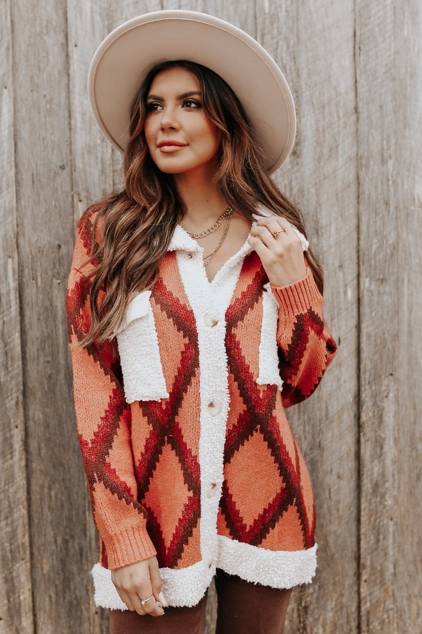 Sierra Summit Rust Printed Textured Shacket | Magnolia Boutique