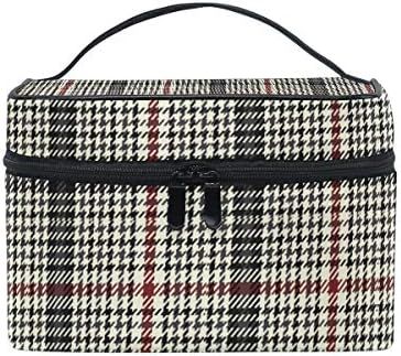 Makeup Cosmetic Bag Houndstooth Check Cream Plaid Portable Travel Train Case Toiletry Bags Organi... | Amazon (US)