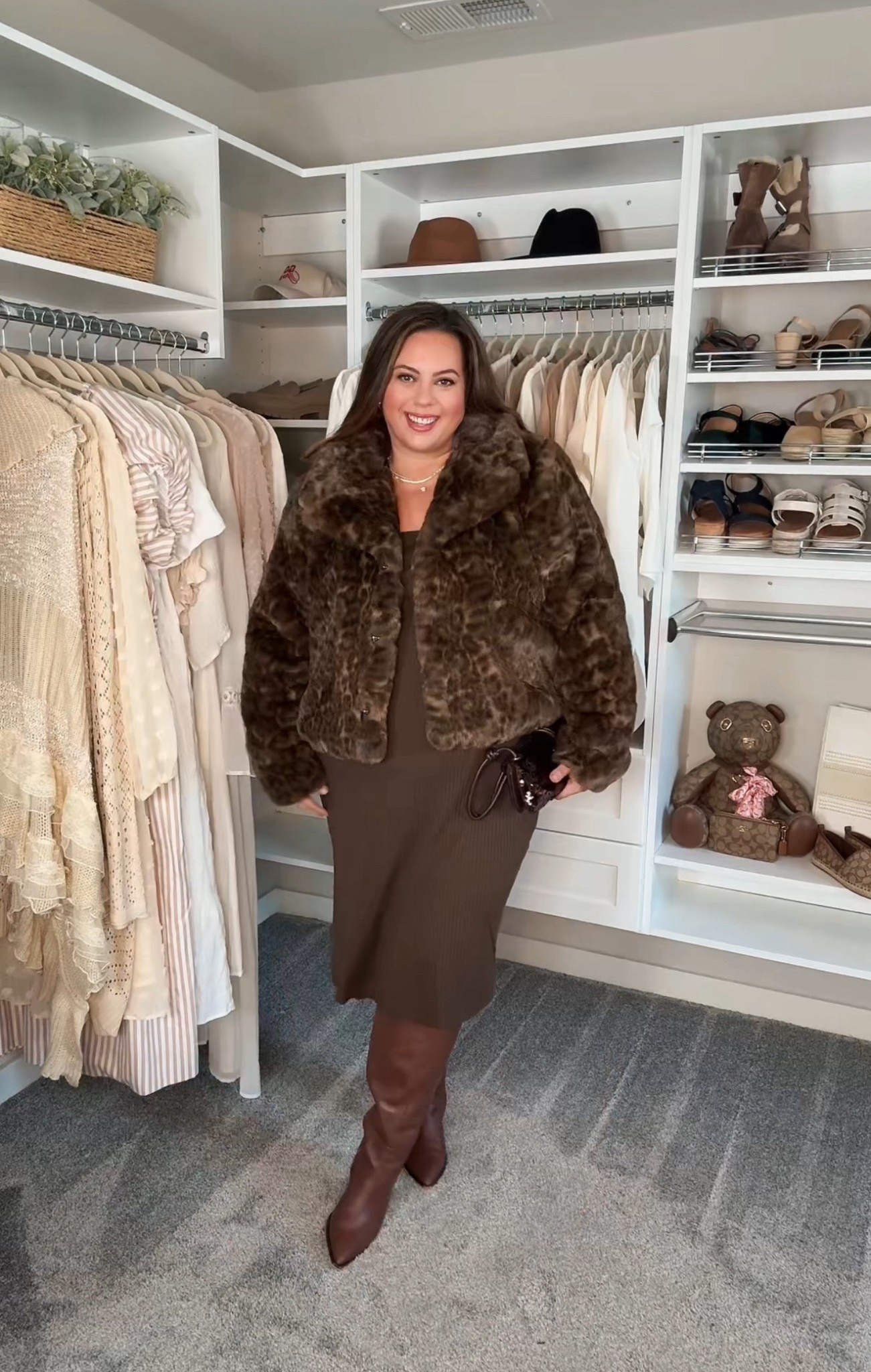 Monochrome plus size chocolate brown outfit with extra wide calf boots - wearing 2x in clothes 

#LTKFindsUnder50 #LTKPlusSize