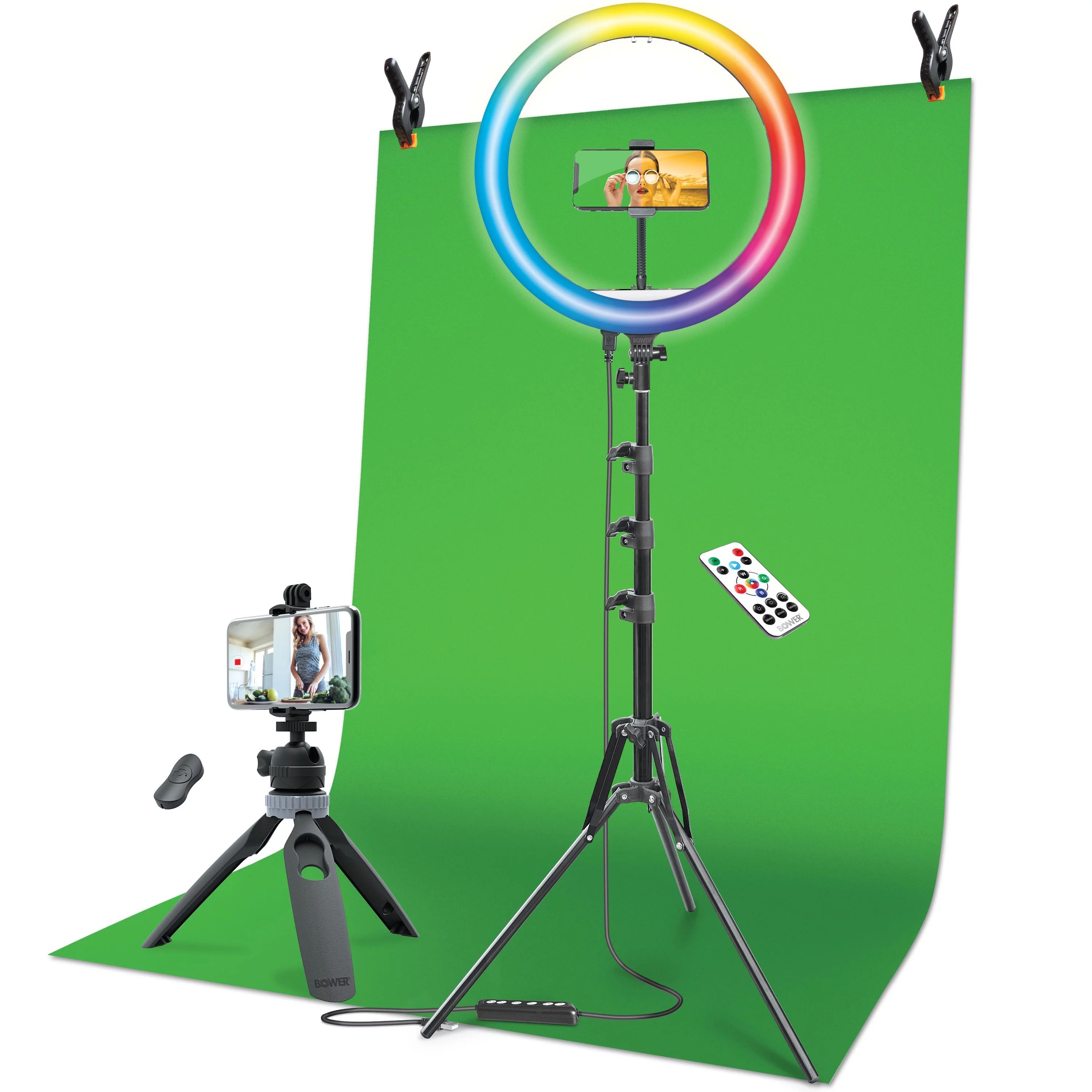 Bower Content Creator Kit with16-inch RGB Ring Light, 62-inch Adjustable Tripod, and Green Screen... | Walmart (US)
