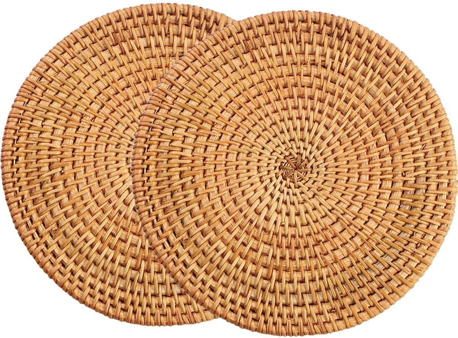 13" Natural Hand Woven Rattan Placemats for Dining Table,Decorative Heat Resistant Mats for Kitch... | Amazon (US)