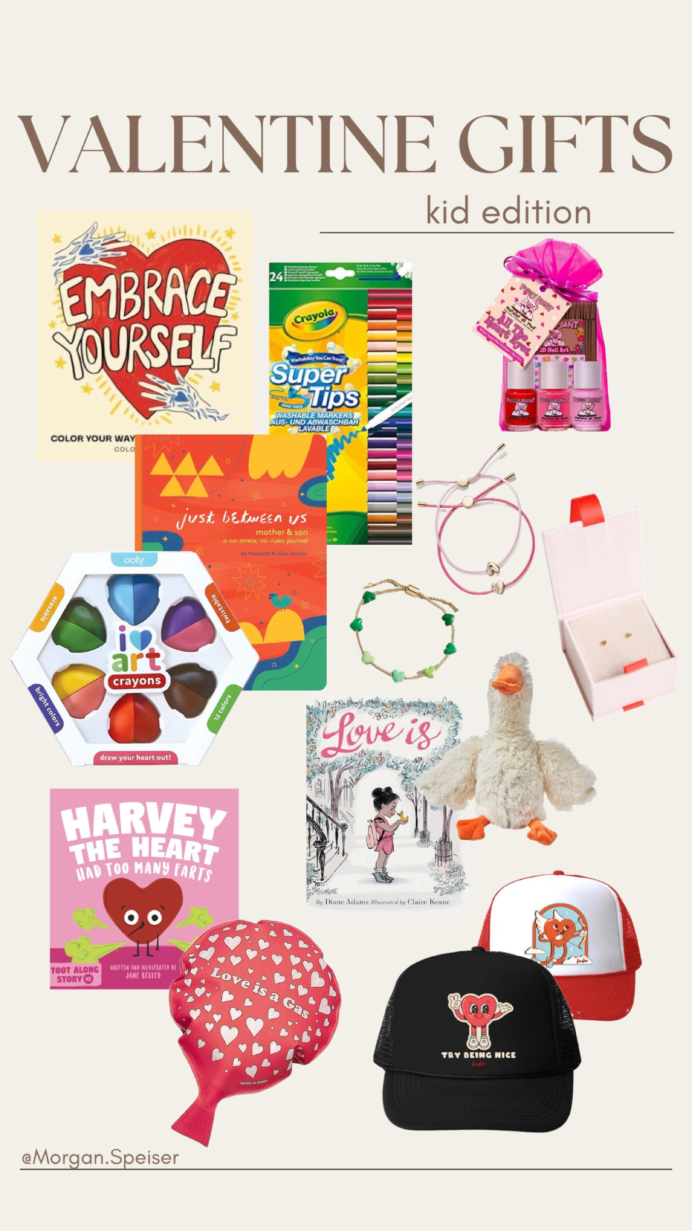 here are some intentional gift ideas for your little one this valentines. I’ve included something for all ages. 

*the coloring books are awesome for speaking truth into your little ones! Be sure to take a closer look at those. 

*the goose doesn’t just match the book he is a warmie  (can be heated in the dryer/ microwave or cooled in the freezer) 

*the jewelry is very cute & affordable

*washable nail polish for toddlers 

*the trucker hats would be so cute for girls or boys. 

*& if you too have a fart obsessed toddler they will love the Whoopie cushion/ fart book. 





@Morgan.Speiser 
valentines, valentines gifts for kids, Valentine’s Day ideas, valentines gifts, gift ideas for kids. 



#LTKSeasonal #LTKGiftGuide #LTKkids