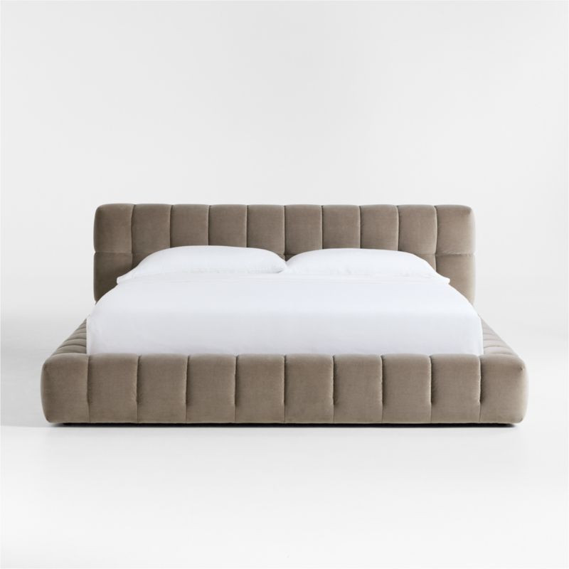 Cambria Warm Grey Velvet Tufted Upholstered King Bed + Reviews | Crate & Barrel | Crate & Barrel