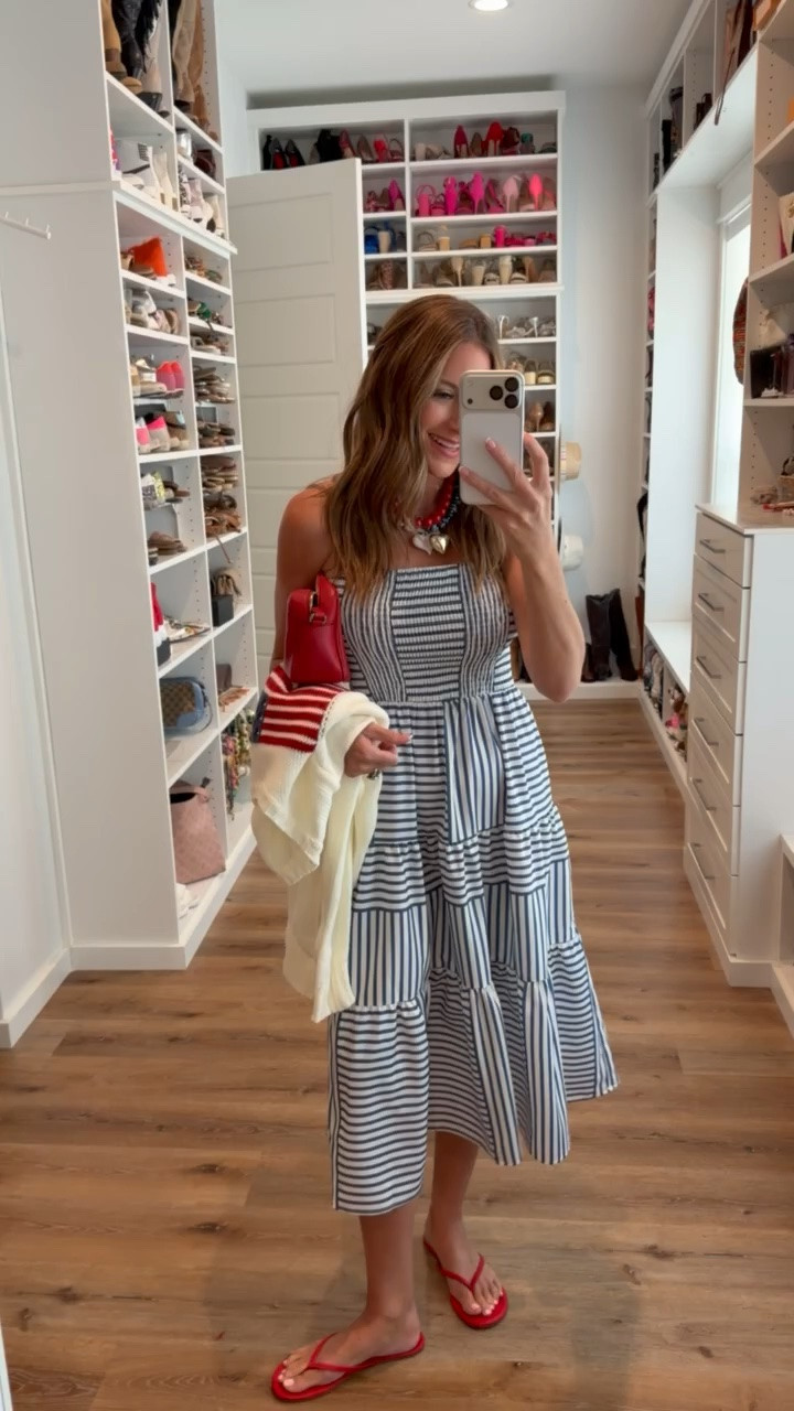 Red, white & blue 🇺🇸 in a small dress,  medium American flag sweater, sandals and accessories - fits tts.

#LTKSeasonal #LTKgrwm #LTKootd