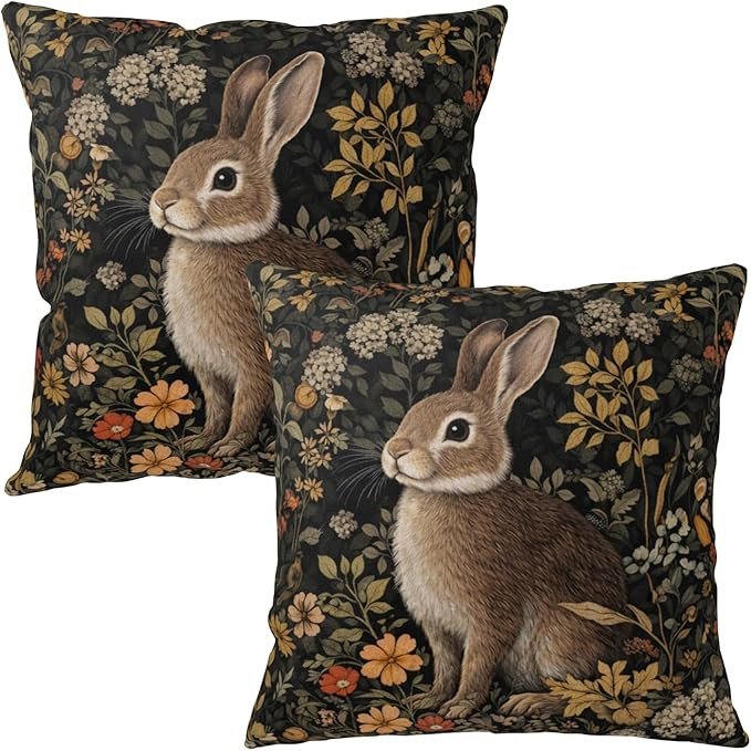 Vintage Easter Bunny Pillow Covers 18x18 Set of 2 Rustic Botanical Plants Floral Rabbit Throw Pil... | Amazon (US)