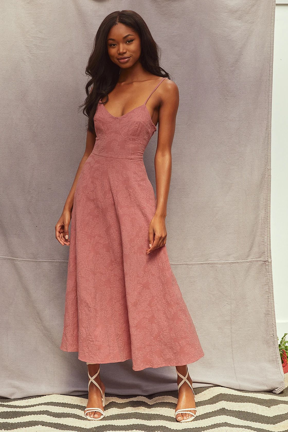 Time for Tea Dusty Rose Jacquard Sleeveless Midi Dress | Lulus
