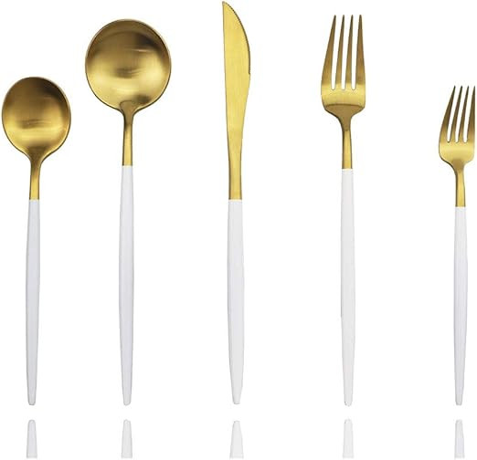 JASHII Flatware White and Matte Gold Silverware Set 18/10 Stainless Steel Cutlery Set Luxury 20 P... | Amazon (US)