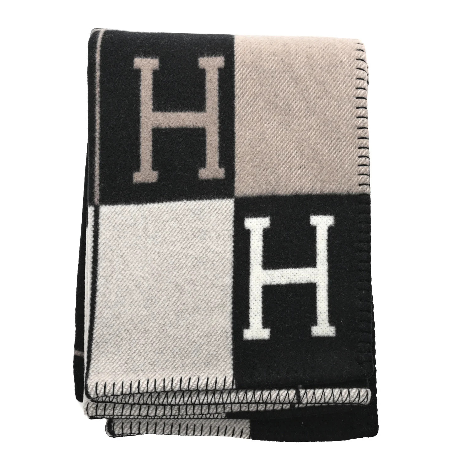 HERMES Wool Cashmere Avalon Blanket Ecru Gris Fonce | FASHIONPHILE (US)