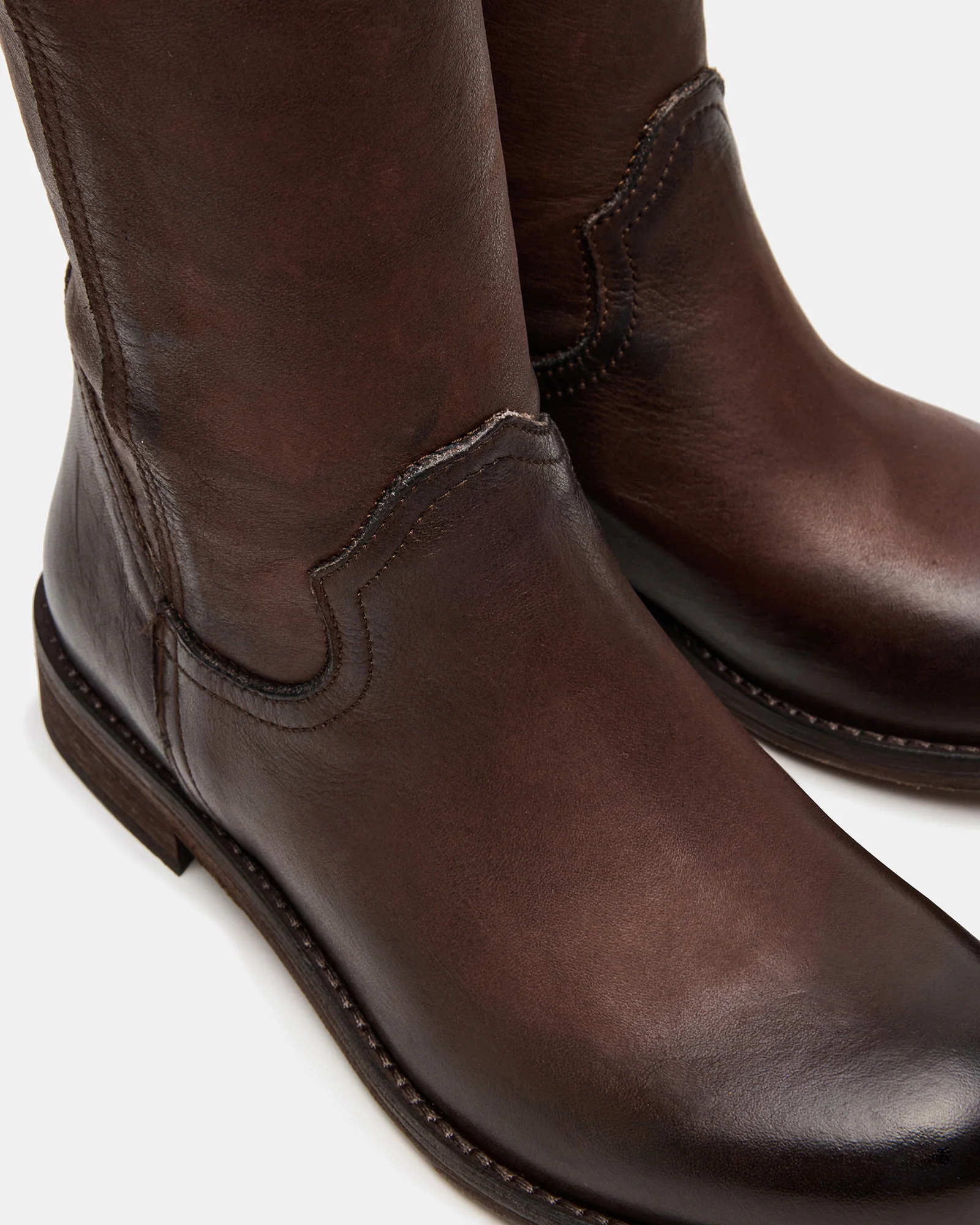 RUBEN Brown Leather Rounded Toe Women's Boot | Steve Madden (US)