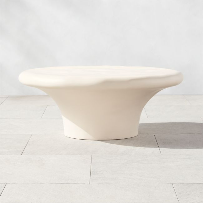 Pompeo Round Ivory Cast Resin Outdoor Coffee Table Small | CB2