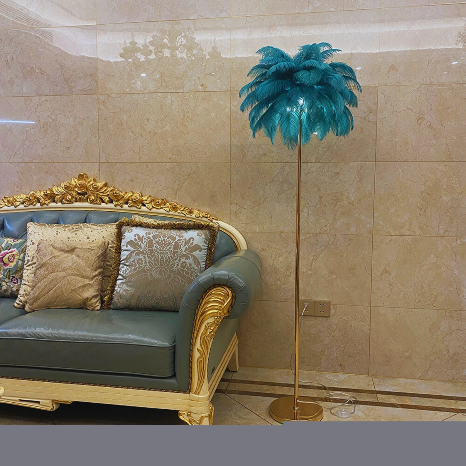 Real Ostrich Feather Golden Floor Lamp, Luxury Ostrich Feather Lamp, Nordic Style Floor Lamp,Tabl... | Etsy (US)