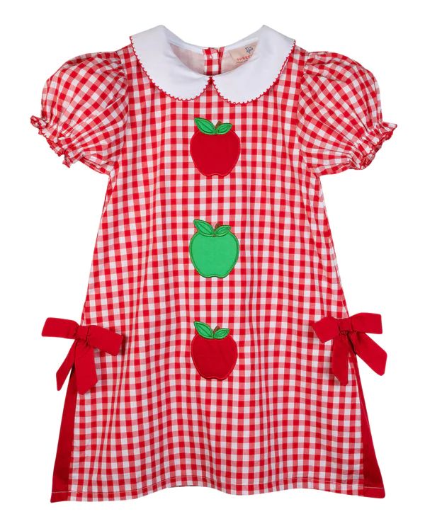 Apple Applique Red Checked Dress | Smockingbird Kids