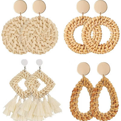 4 Pairs Rattan Earrings for Women Beach Essentials Tassel Dangle Boho Straw Earrings | Target