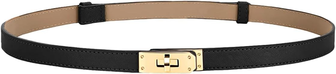 Women Solid Color Skinny Leather Belt Adjustable Thin Belt Turn Lock Buckle For Jeans Dresses | Amazon (UK)