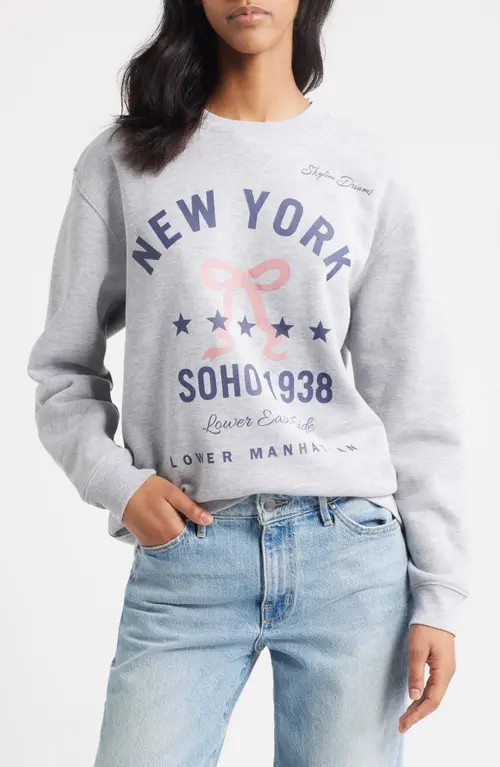 Vinyl Icons New York Bow Graphic Sweatshirt in Heather Grey at Nordstrom, Size X-Small | Nordstrom