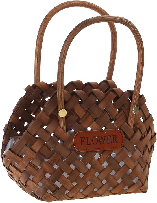 Woven Wood Flower Basket - Hand-Held Flower Arrangement - Rectangular Rustic Brown Basket for Hom... | Amazon (US)