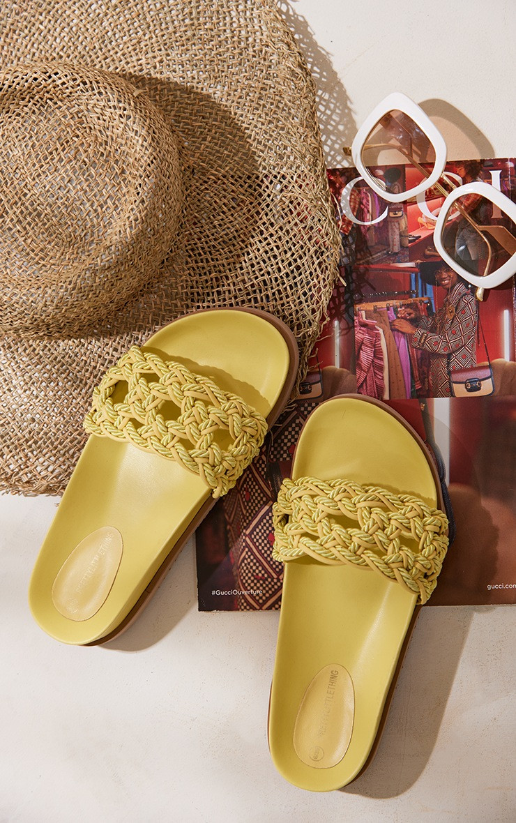 Lime Round Rafia Knotted Rope Slides | PrettyLittleThing US