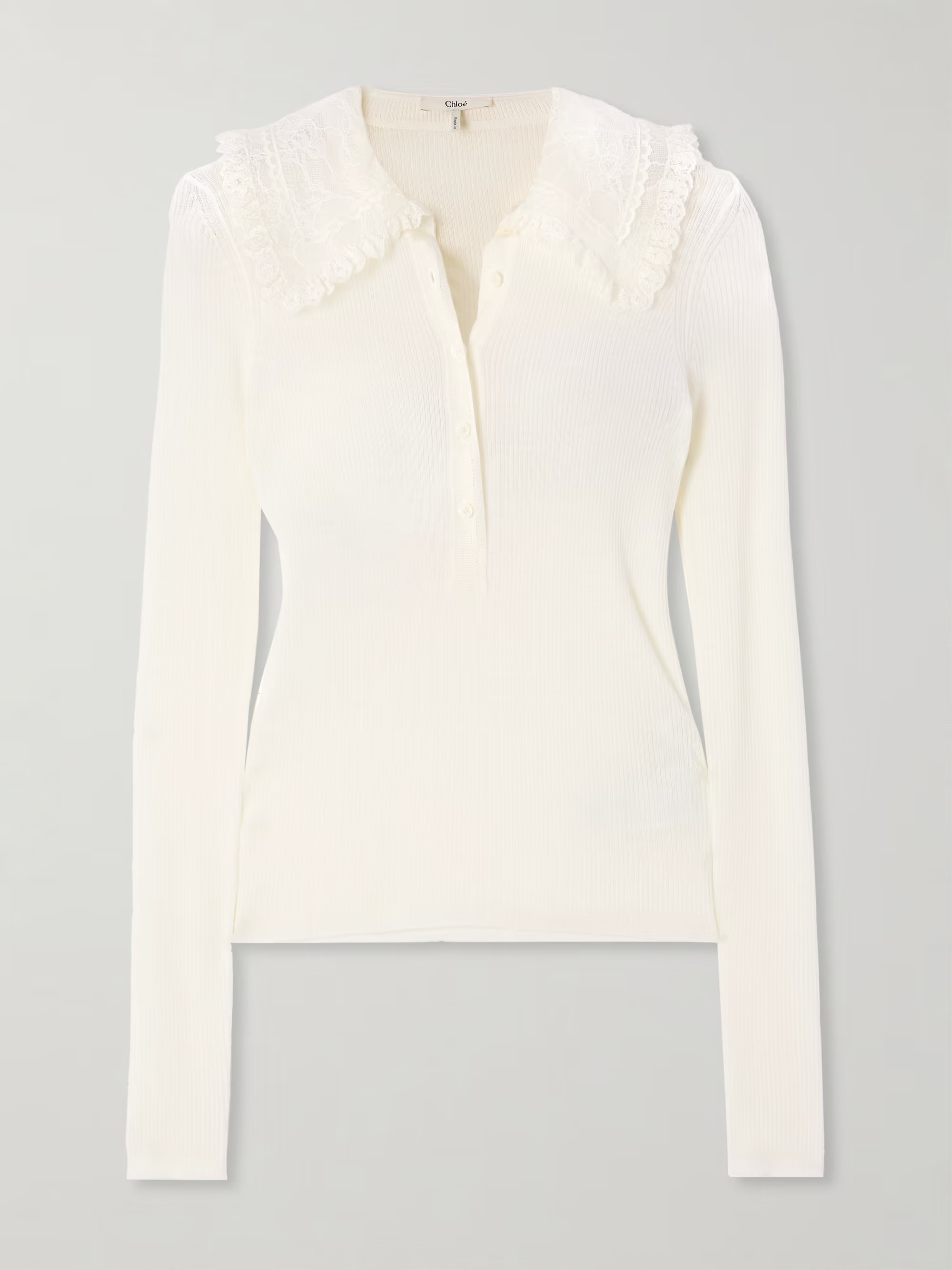 Lace-trimmed ribbed wool polo shirt | NET-A-PORTER (US)