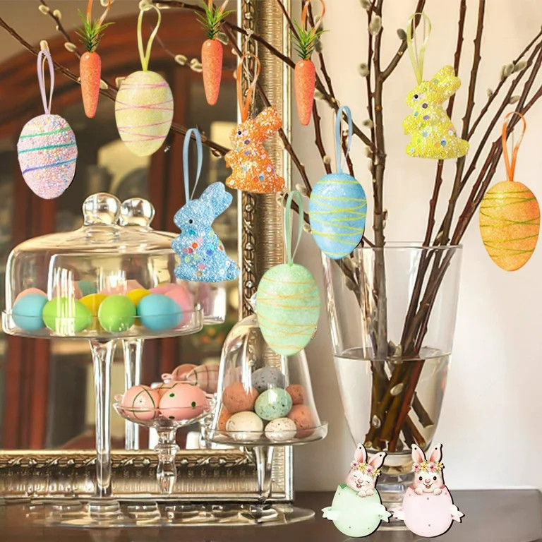 Outoloxit Easter Decorations 24-Piece Set, Hanging Ornaments with Eggs, Bunnies, Carrots for East... | Walmart (US)