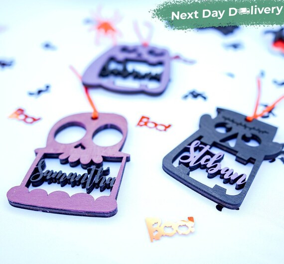 Personalized Wood Halloween tags - Halloween Basket Tags - Large Boo Basket Tags - Halloween Deco... | Etsy (US)