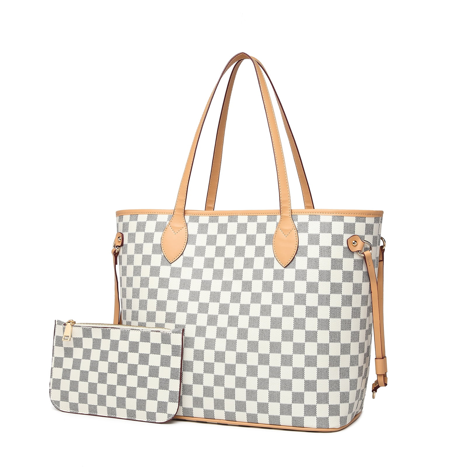 MILA KATE Womens White Checkered Tote Shoulder Bag Purse With Inner Pouch - PU Vegan Leather Shou... | Walmart (US)