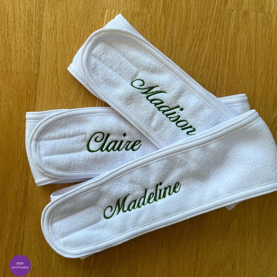 Script Embroidered Spa Headband | Personalized Terry Cloth Face Wash Wrap | Bridesmaid Gift - Ets... | Etsy (US)