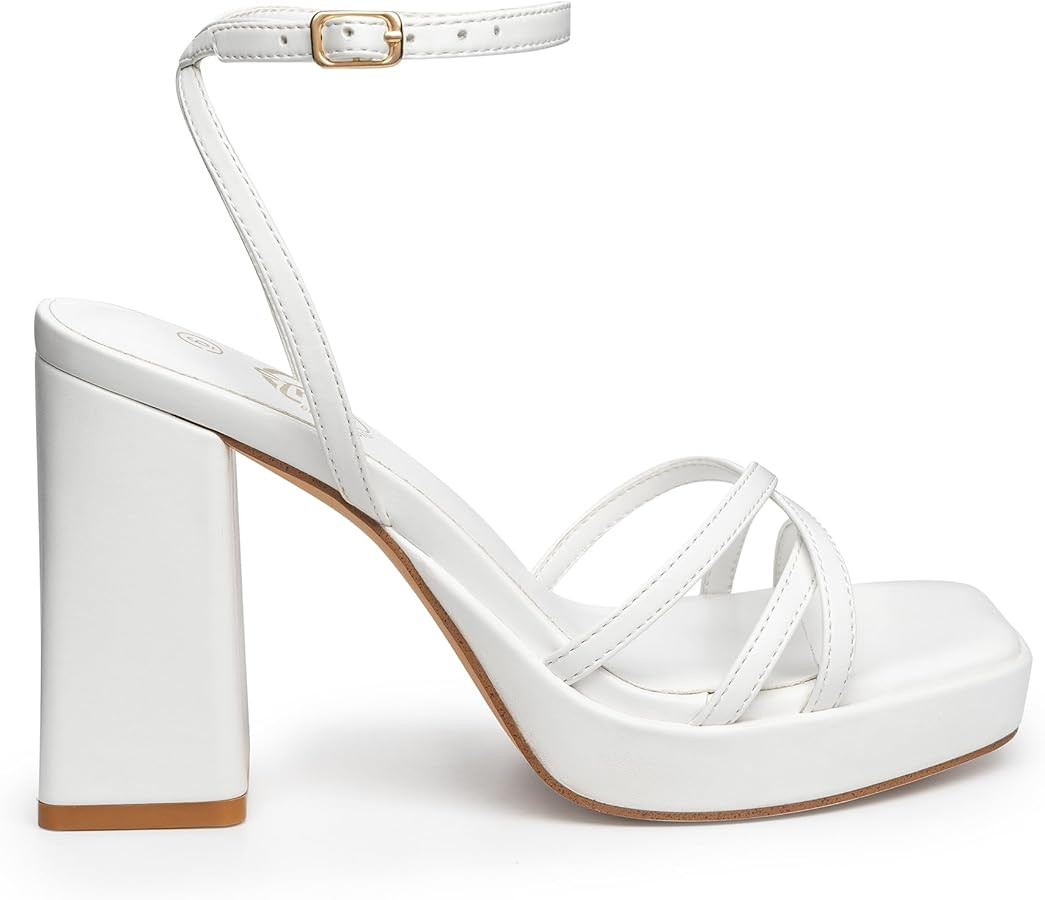 Trary Platform Heels, Square Toe Gold Heels, 3 inch Chunky Heels for Women, Strappy Heels for Wom... | Amazon (US)