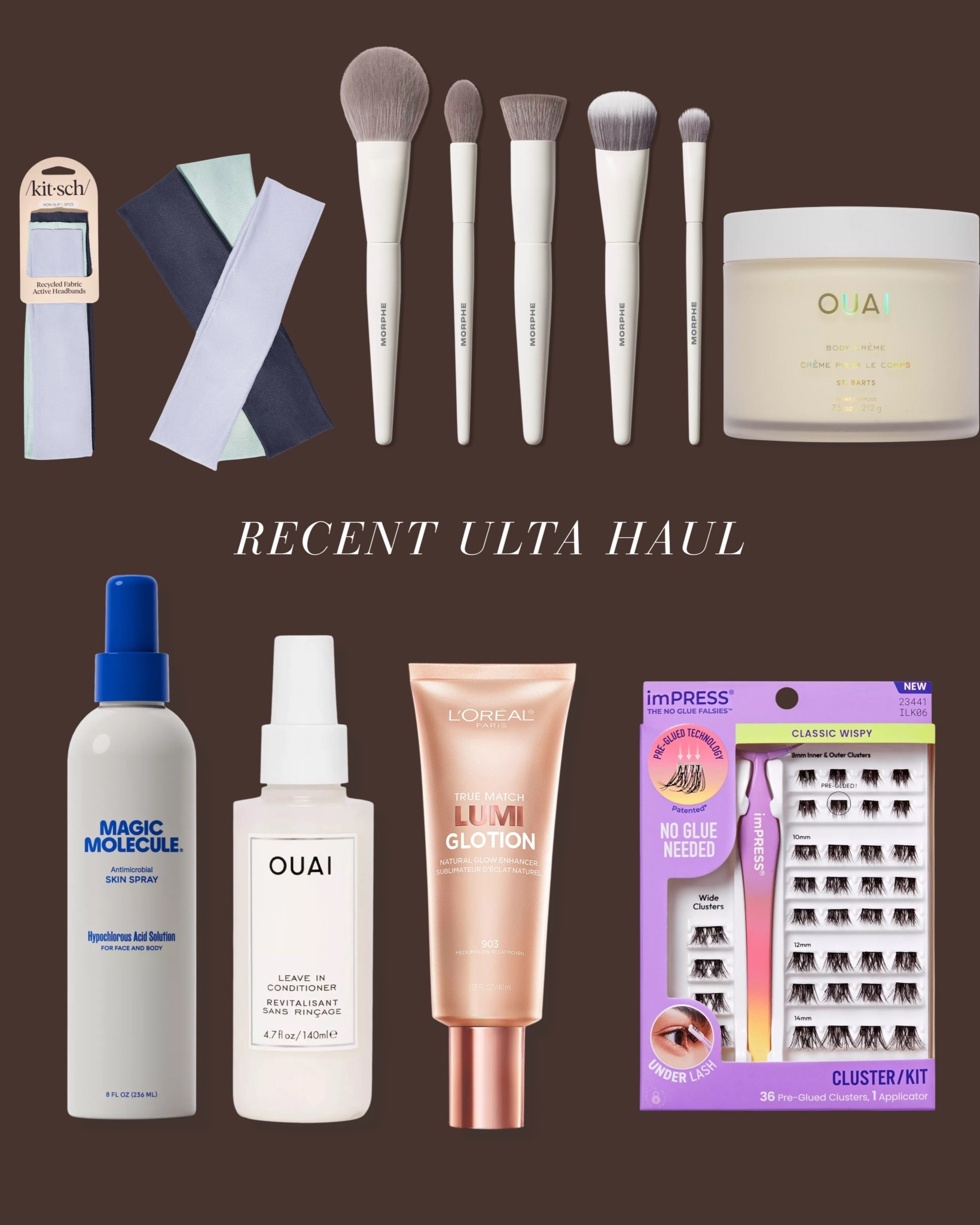 Recent Ulta restock and it’s a good one 🤍
Stocked up on my go-to lash clusters, Ouai hair + body favorites, new Morphe brushes, Magic Molecule with hypochlorous acid for that clean-girl, glowy skin routine. L'Oréal Glotion forever my go to start my makeup. 

#LTKgrwm #LTKselfcare #LTKBeauty