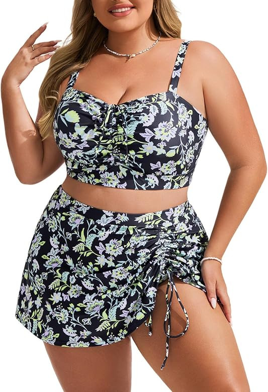 Hanna Nikole Womens High Waisted Bikini Sets Tummy Control Swimsuits Drawstring Swim Skirt Swim S... | Amazon (US)